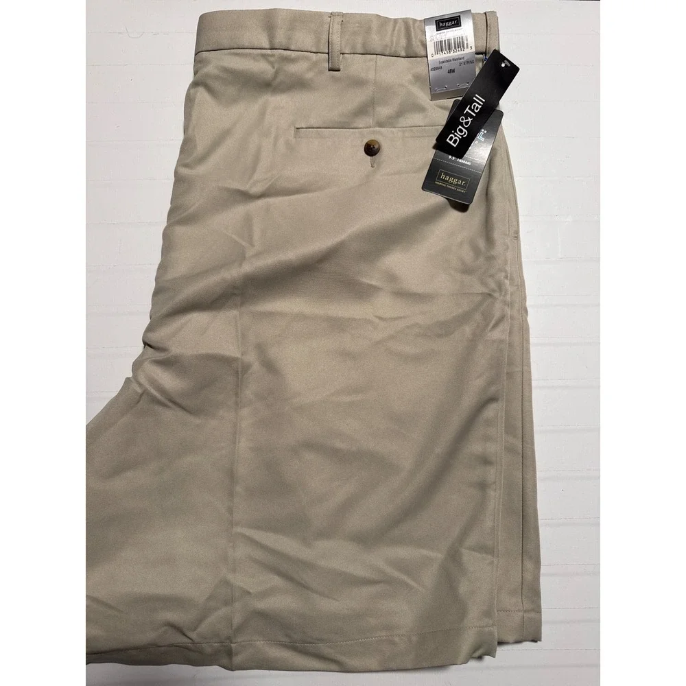 Haggar Cool 18 Mens Shorts 48W Big & Tall Khaki Expandable Waist 9.5 Inseam NEW